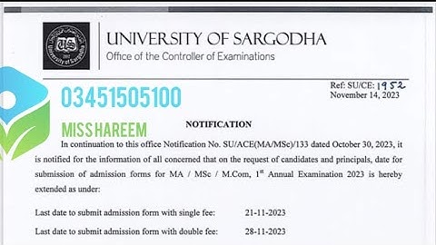MA Msc Sargodha University Admission Date Extended | Join Guess Session of Miss Hareem 03451505100