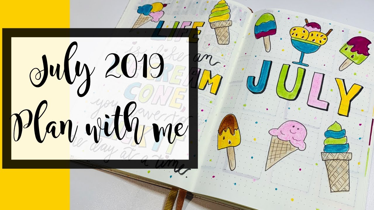 Plan With Me // July 2019 Bullet Journal Setup // Ice Cream Theme - YouTube