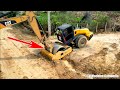 Excellent Techniques Operator Skills Excavator Helping Road Roller Stuck In Mud