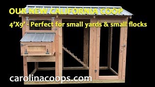 Introducing our new california coop. this tiny coop has all the same
great features and quality construction of other coops, just with a
smaller foot...