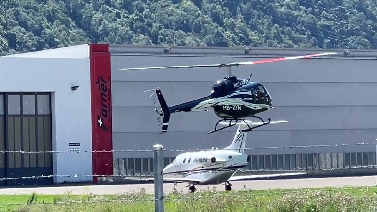 Bell 505 Jet Ranger HB-ZYN Heli Alps landing Sion airport Valais Switzerland 23.07.2024
