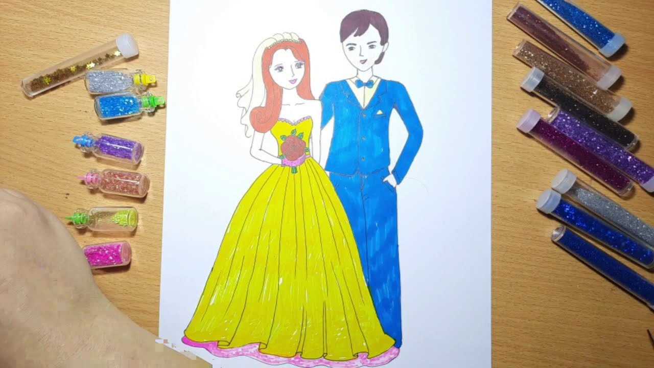 Vẽ cô dâu và chú rể l Vẽ đám cưới l How to draw Bride and Groom | ONG MẬT  MỸ THUẬT #41 - YouTube