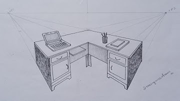 How to Draw a Office Table in Two Point Perspective | How to Draw 3D table 2 point  Perspective