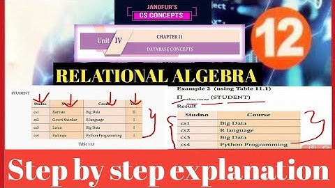 12th Computer Science || Chapter 11 || Relational Algebra || Part -1