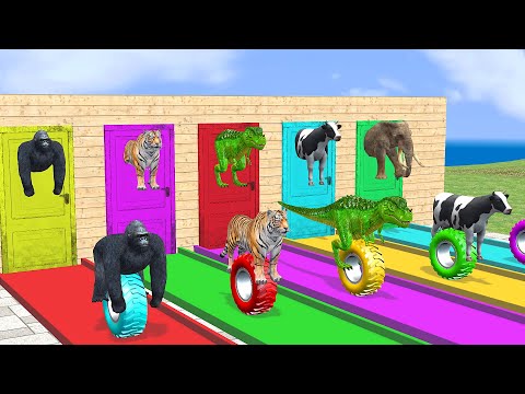 Cow Elephant Lion Gorilla Tiger T-Rex Guess The Right Door ESCAPE ROOM CHALLENGE Game