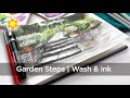 Garden steps  wash  ink urban sketching