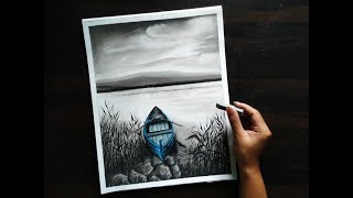 Black & White / Easy Landscape Painting with soft pastels for beginners/Black & white drawing step b