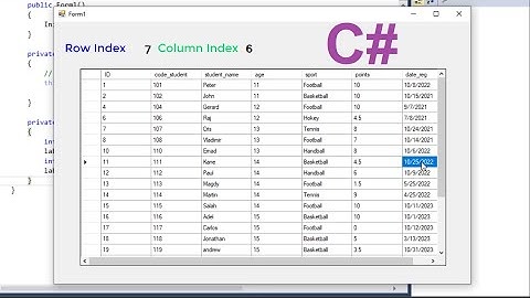 Populate datagridview from access database and get row index and column when select cell  in C#