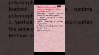 What is the difference between method overloading and method overriding in java #methodoverriding