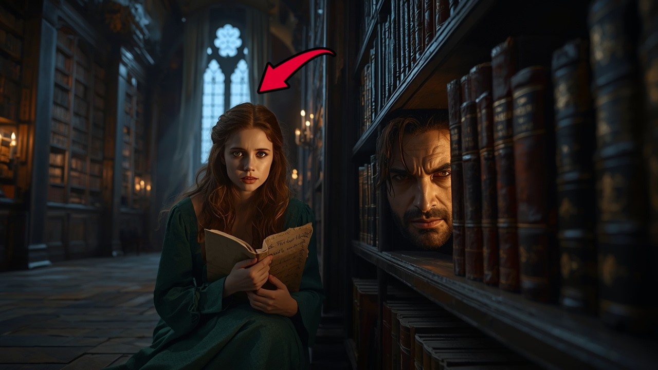 Si Nascose tra gli Scaffali della Biblioteca. Il Re Alfa Scostò un Libro. 