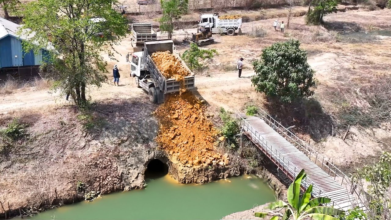 The project looks interesting, pour soil around the house ​by bulldozer D-21-P & Dump truck 5ton