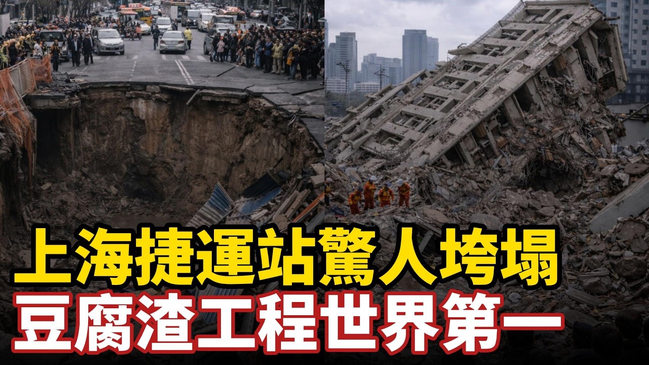 上海捷運站驚人垮塌，豆腐渣工程世界第一，水泥稀如粥3年塌2次，混凝土裡塞石頭，基建造假偷工減料鋪滿全國#中国社会 #上海#豆腐渣工程