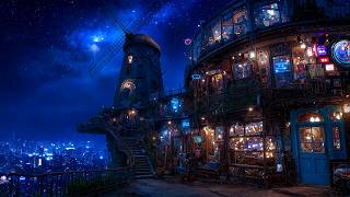 Ambient Cyberpunk - Mystical Neon Windmill Cityscape Retreat | Calming Ambience for Focus | 4k screenshot 5