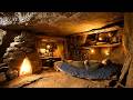 I Built A Warm And Cozy Secret Shelter Under A Giant Rock Alone: Solo