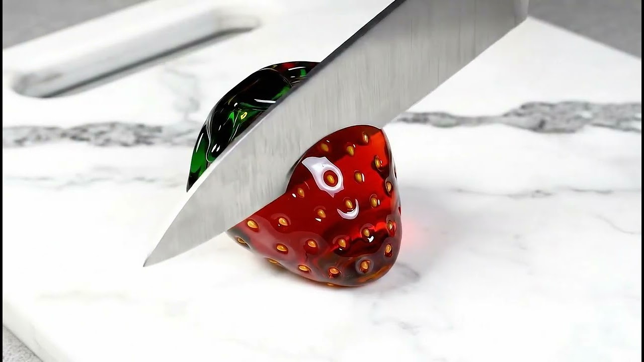 【ASMR】透明なガラスのイチゴを静かにカットする音 / Gentle Cutting Sound of a Glass Strawberry　