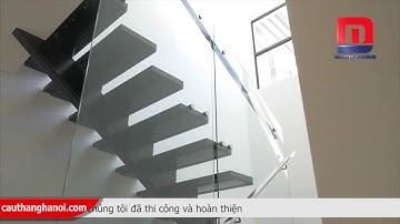 Cầu thang xương cá thép hộp kết hợp lan can kính thi công và lắp đặt tại Hà Nội