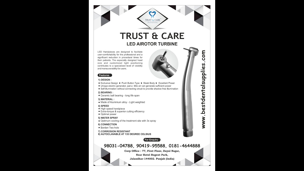 TRUST & CARE LED AIRROTER HANDPIECE WITH TRIPLE SPRAY.