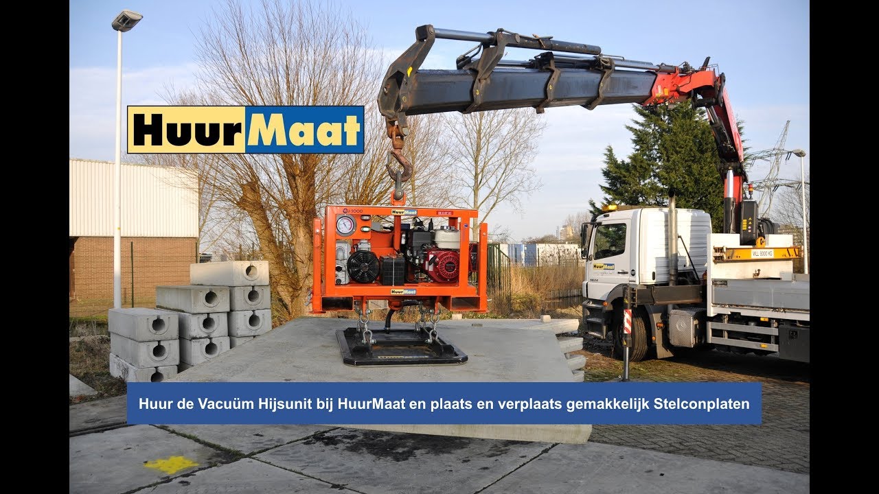 Huur bij Huurmaat een Vacuum Hijsunit en verplaats gemakkelijk Stelconplaten.