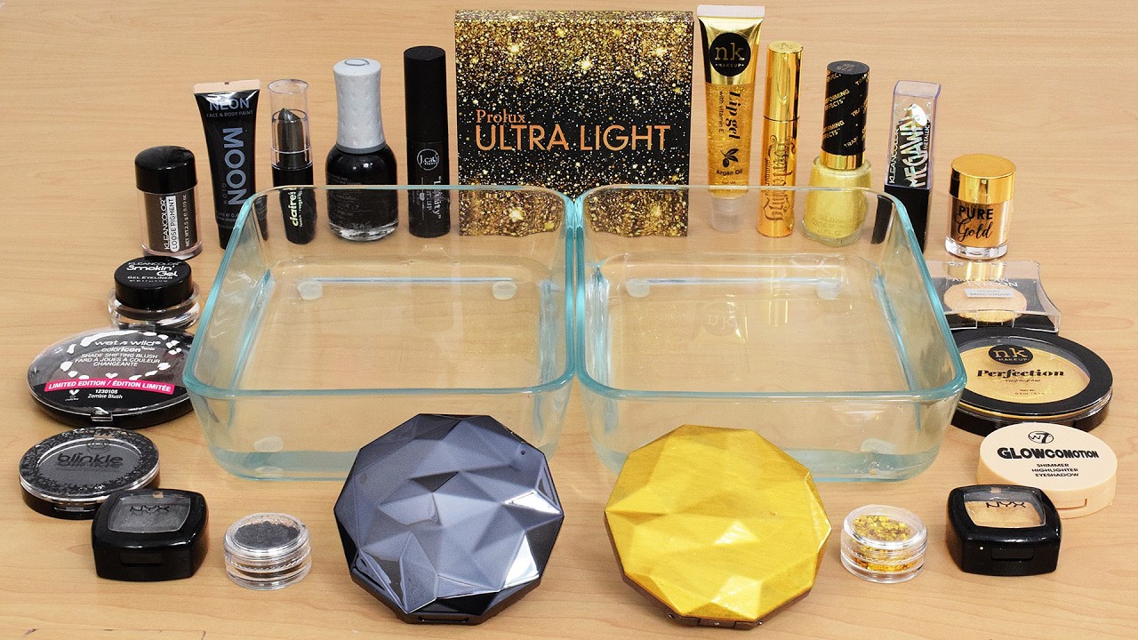 Black vs Gold - Mixing Makeup Eyeshadow Into Slime ASMR