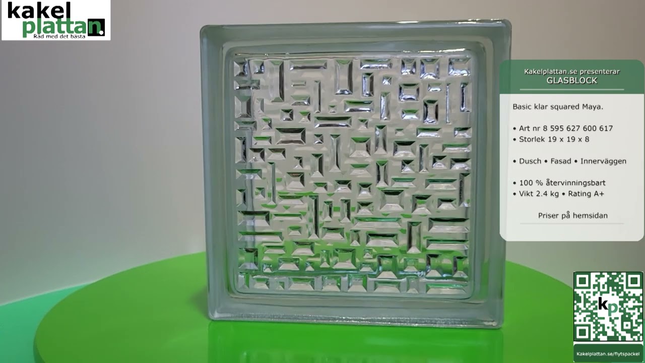 Glasblock Basic mönster Maya – 360° + brytningstest | Kakelplattan.se