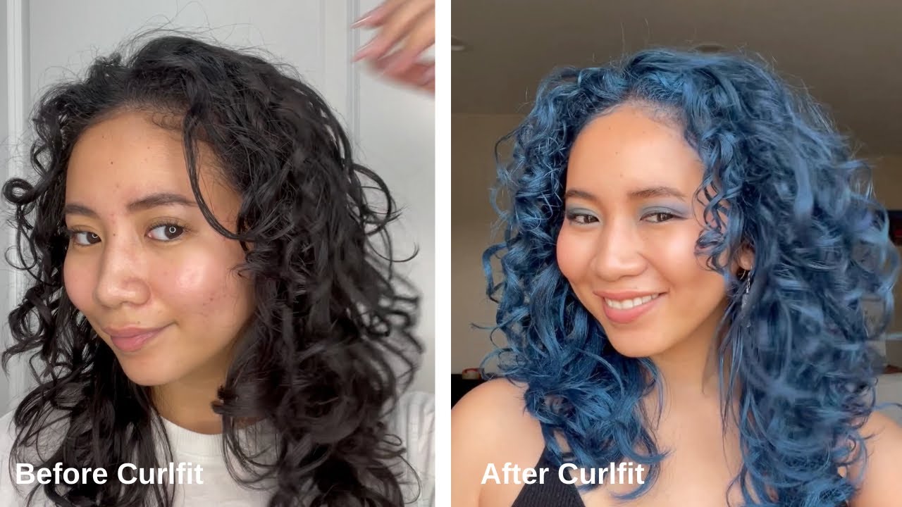 Blue hair paint on wavy hair | curlfit hair makeup