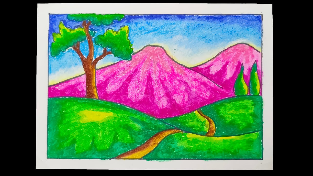 easy oil pastel drawing for beginners sunset scenery drawing