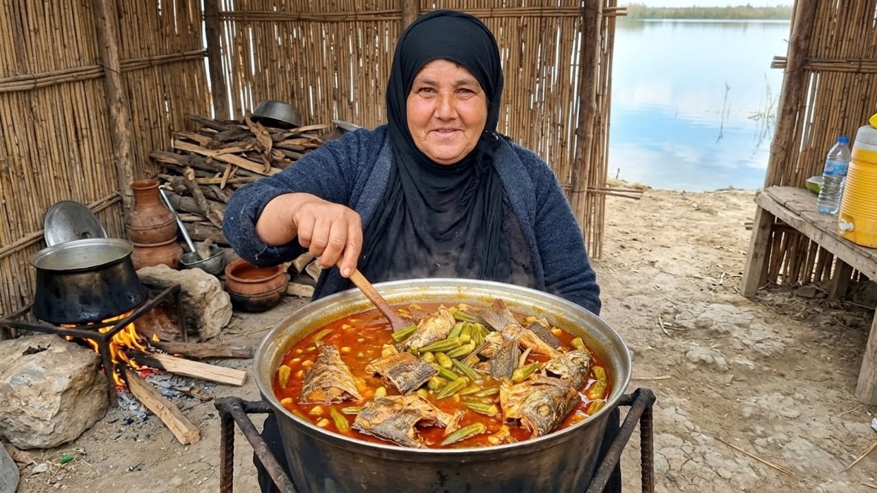 امرأة من الريف العراقي تطبخ الأكلة التي كانت تعملها والدتها قبل وفاتها لأنها مفيدة جدا لصحة الإنسان