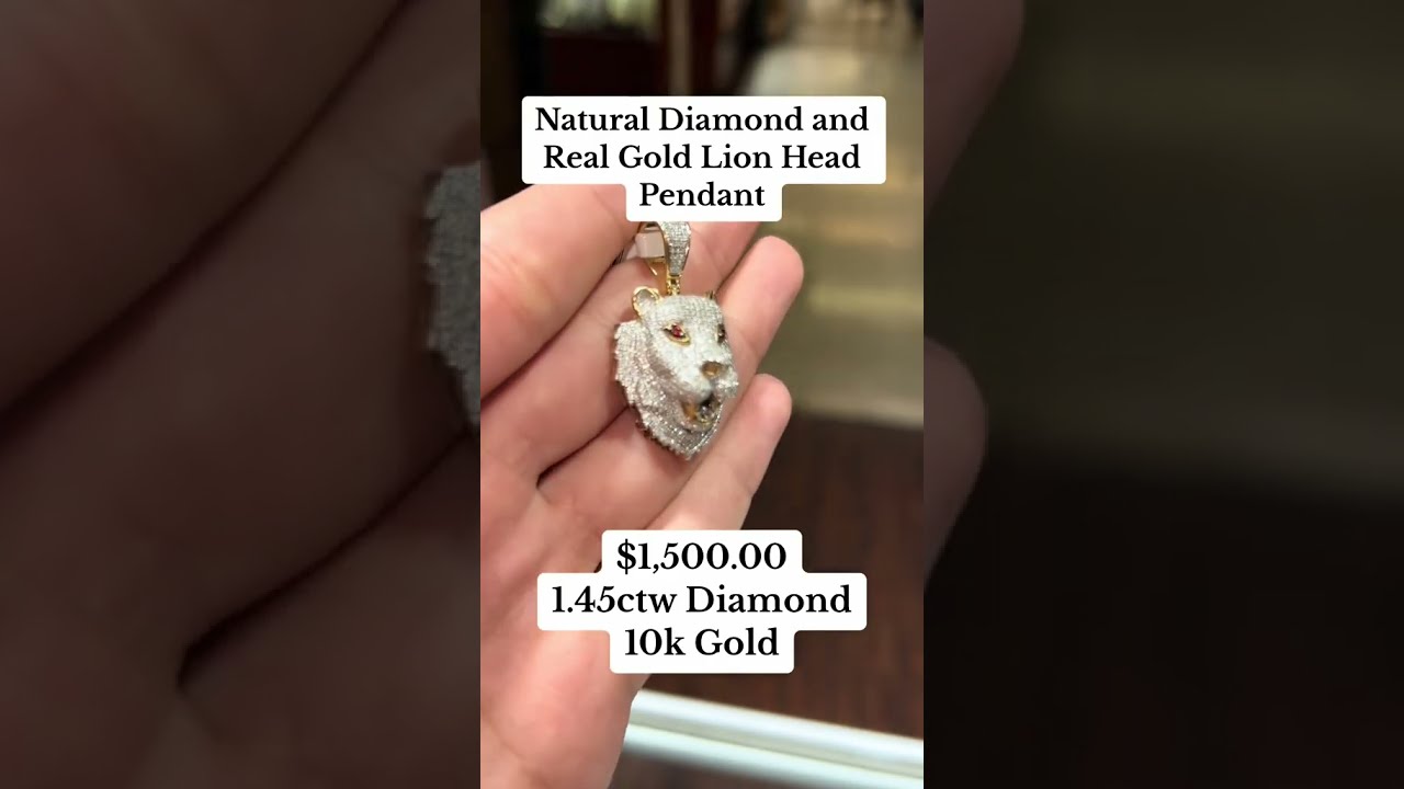 Natural Diamond & Real Gold Lion Head Pendant 