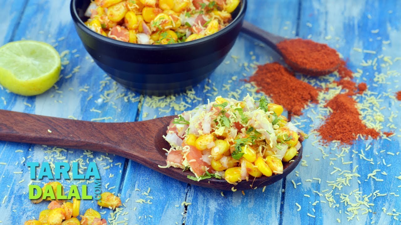 मसालेदार कॉर्न चाट रेसिपी - Spicy Corn Chaat Recipe, Masala Corn Snack by Tarla Dalal