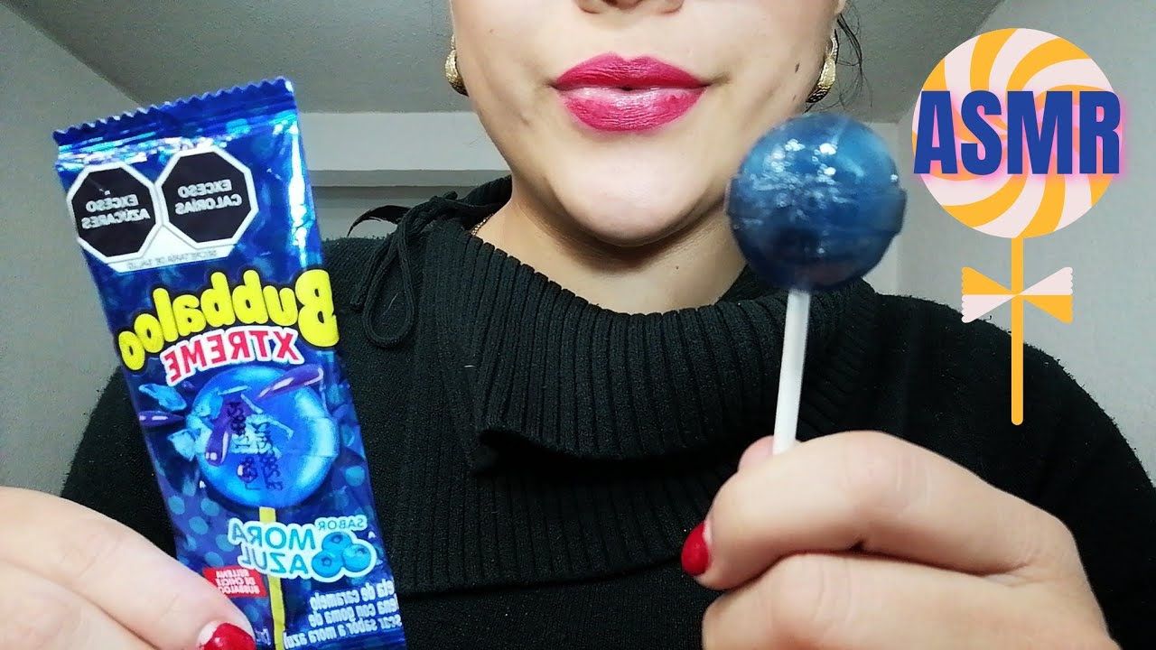 ASMR lamiendo paleta bubbaloo 🍭 y masticando chicle | Eating lollipop | asmr español