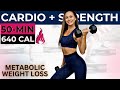 50-MIN Metabolic CARDIO STRENGTH + ABS WORKOUT (weights, weight loss, total body sculpt + belly fat)