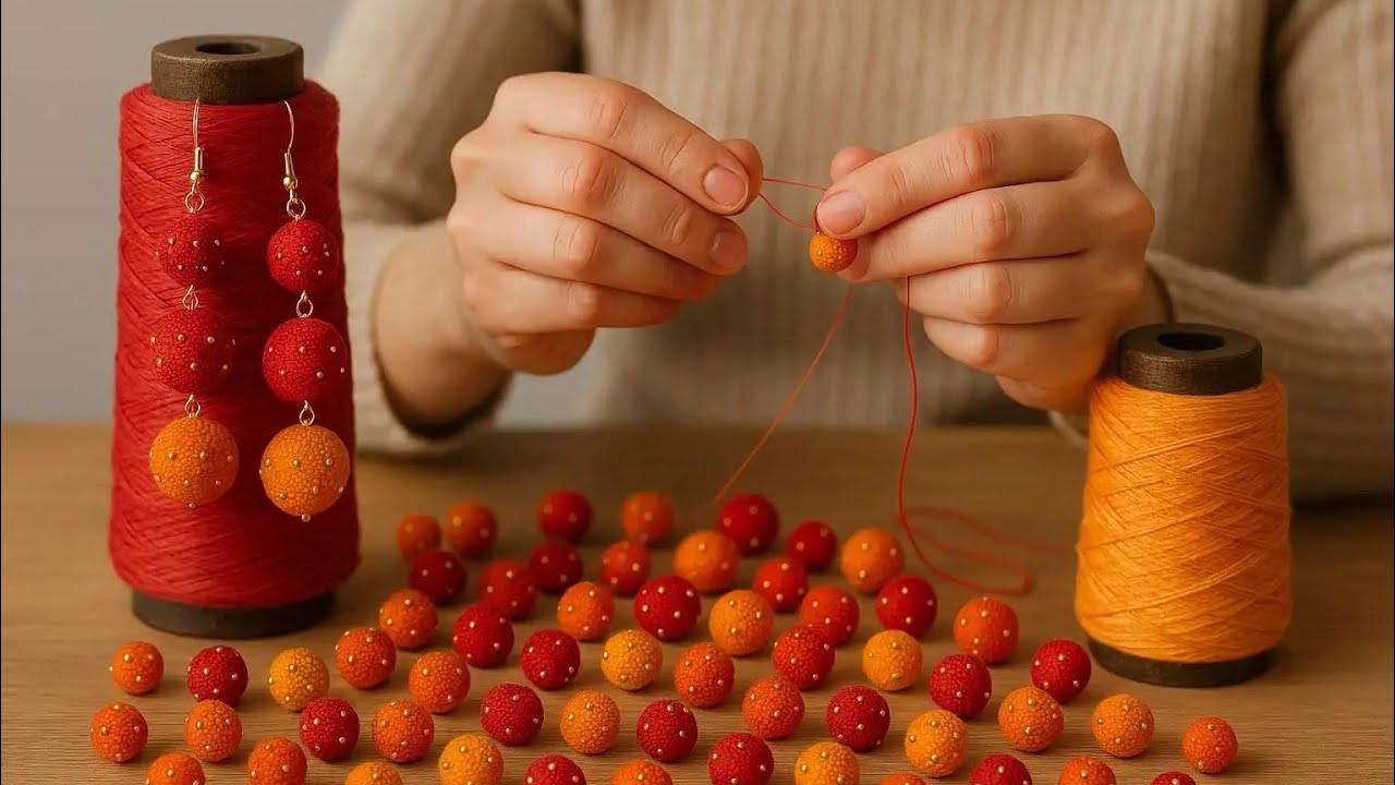 Two spools of simple thread made beautiful earrings🍒I made 20 pairs and they all sold out💰