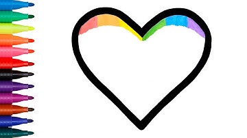 Rainbow Heart Glitter Coloring For Kids  Learn Shapes, Colors For Toddlers