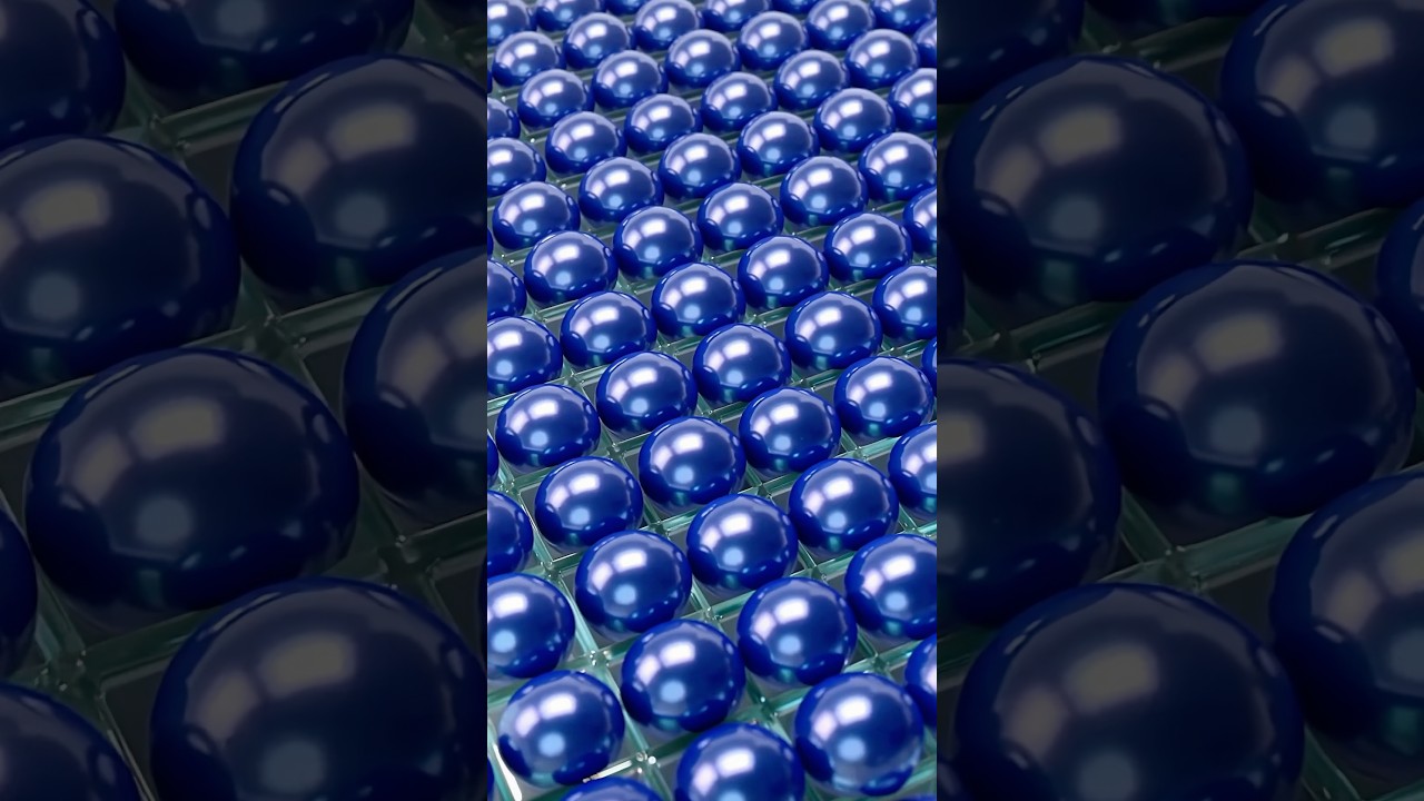 Blue Metallic Balls Filling Glass Grids 