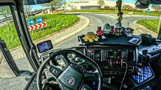 ASMR 🇩🇰 POV Truck Driving Scania R500 | Danmark Sunny Day, Local Trip To Odense | 4k HD |