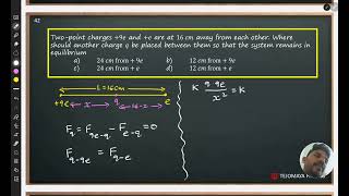 Two-point charges +9𝑒 and +𝑒 are at 16 𝑐𝑚 away from each other. Where should another charge 𝑞