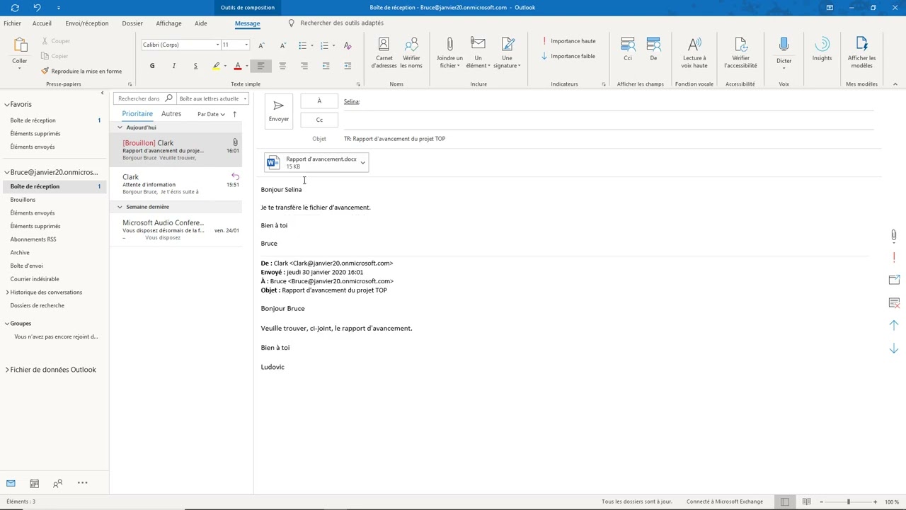 Transférer un message en utilisant Outlook