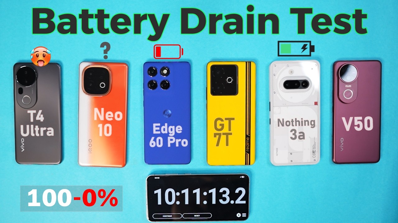 vivo T4 ultra vs iQOO Neo 10 vs moto edge 60 pro vs vivo V50 vs Nothing 3A battery Drain Test