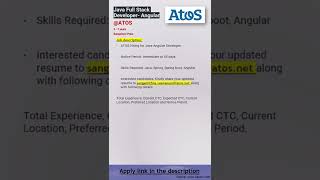 ATOS | Java Full Stack Developer With Angular