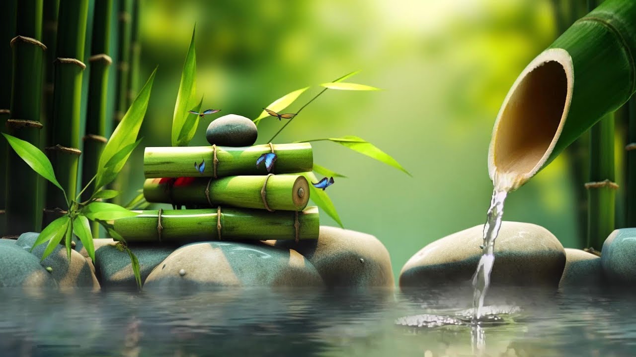 Bamboo Water Fountain Healing Relaxing music with the sounds of nature Bamboo Water Fountain