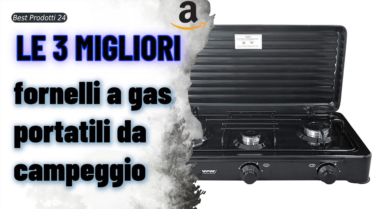 Fornello a Gas Portatile per Campeggio con 3 Fuochi e Coperchio Smile MPM