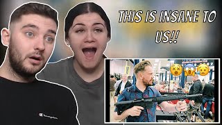 British Couple Reacts to BRITISH people shoot GUNS for the first time
