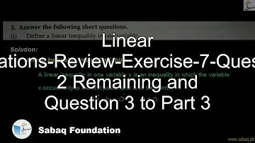 Linear Equations-Review-Exercise-7-Question 2 Remaining and Q.3, Math Lecture | Sabaq.pk |
