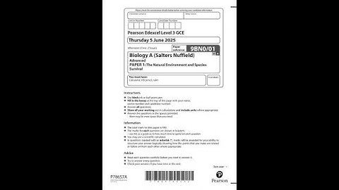 2025 Pearson Edexcel A Level Biology A (Salters Nuffield) Paper 1(9BN0/01