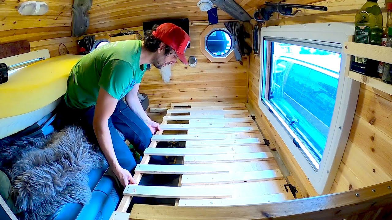 How to Make a Pull Out COUCH BED from SLATS for a VAN, CAMPER or RV - Truck House Life - Episode