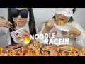 BLINDFOLD SPICY NOODLE RACE CHALLENGE | SAS ASMR & N.E Let's Eat Mukbang