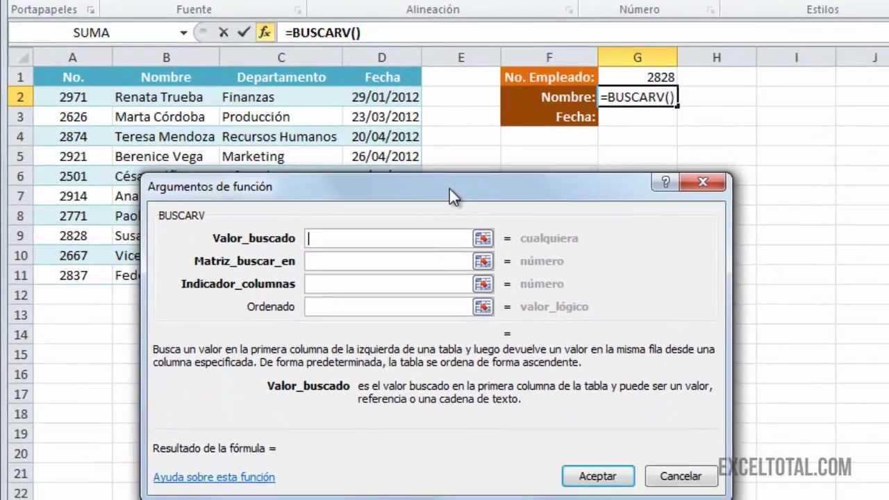 funcion buscarv en ingles excel 2010