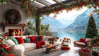 Cozy Christmas Morning on the Terrace ☀️❄️ Soft Jazz, Warm Fireplace Glow & Snowy Magic for Work screenshot 1