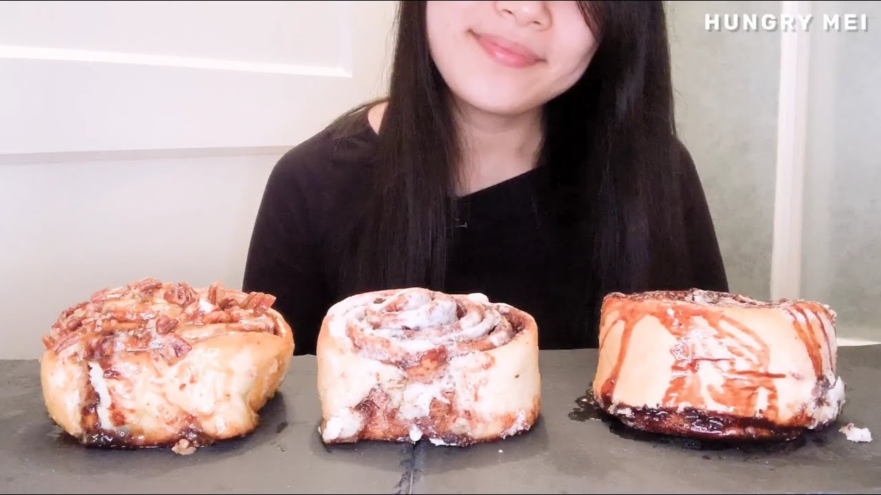 [MUKBANG] CINNAMON ROLLS ~ CREAM CHEESE CHOCOLATE CARAMEL PECAN FROSTING ~ CINNABON