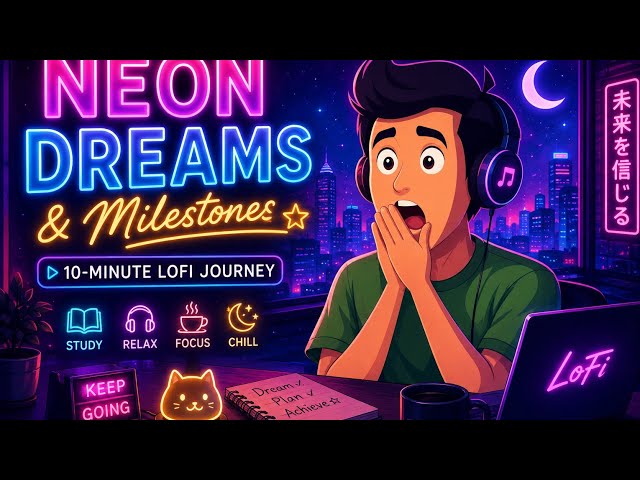 🌙✨ Neon Dreams & Milestones | 10-Minute Lofi Journey ✨🌙